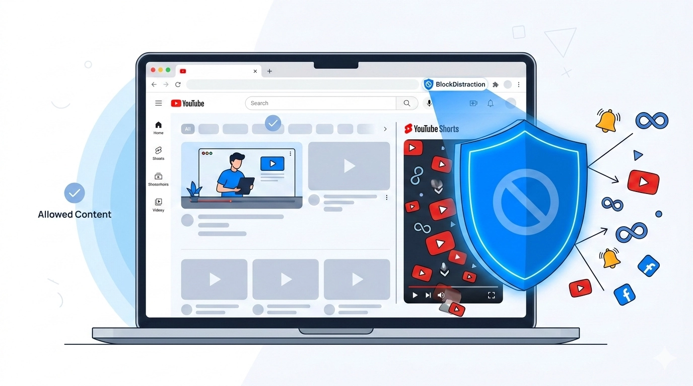 Website blocker separating useful YouTube content from distracting short videos